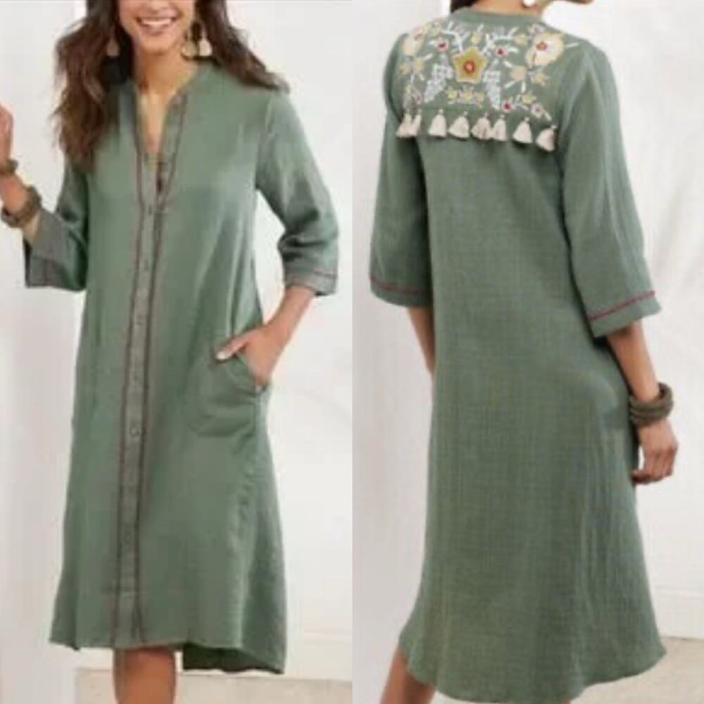 Soft Surroundings Tunic dress button front Embroidered details